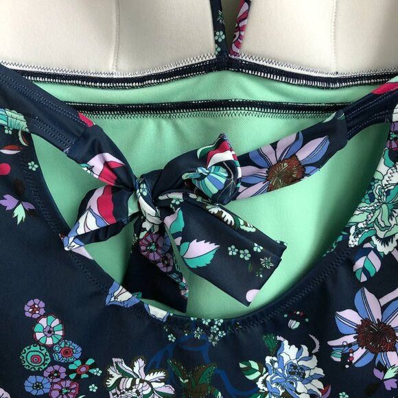 Jessica Simpson Swim Floral V Neck Tankini Navy Purple Blue White Size M - Picture 8 of 11